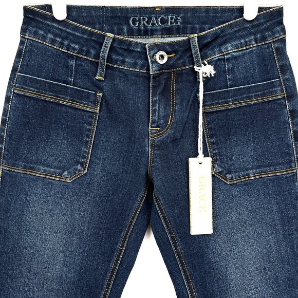 NWT GRACE Jeans Women's Frayed Hem Patch Pockets Denim Capris Size 26 (28x23) - Picture 3 of 12